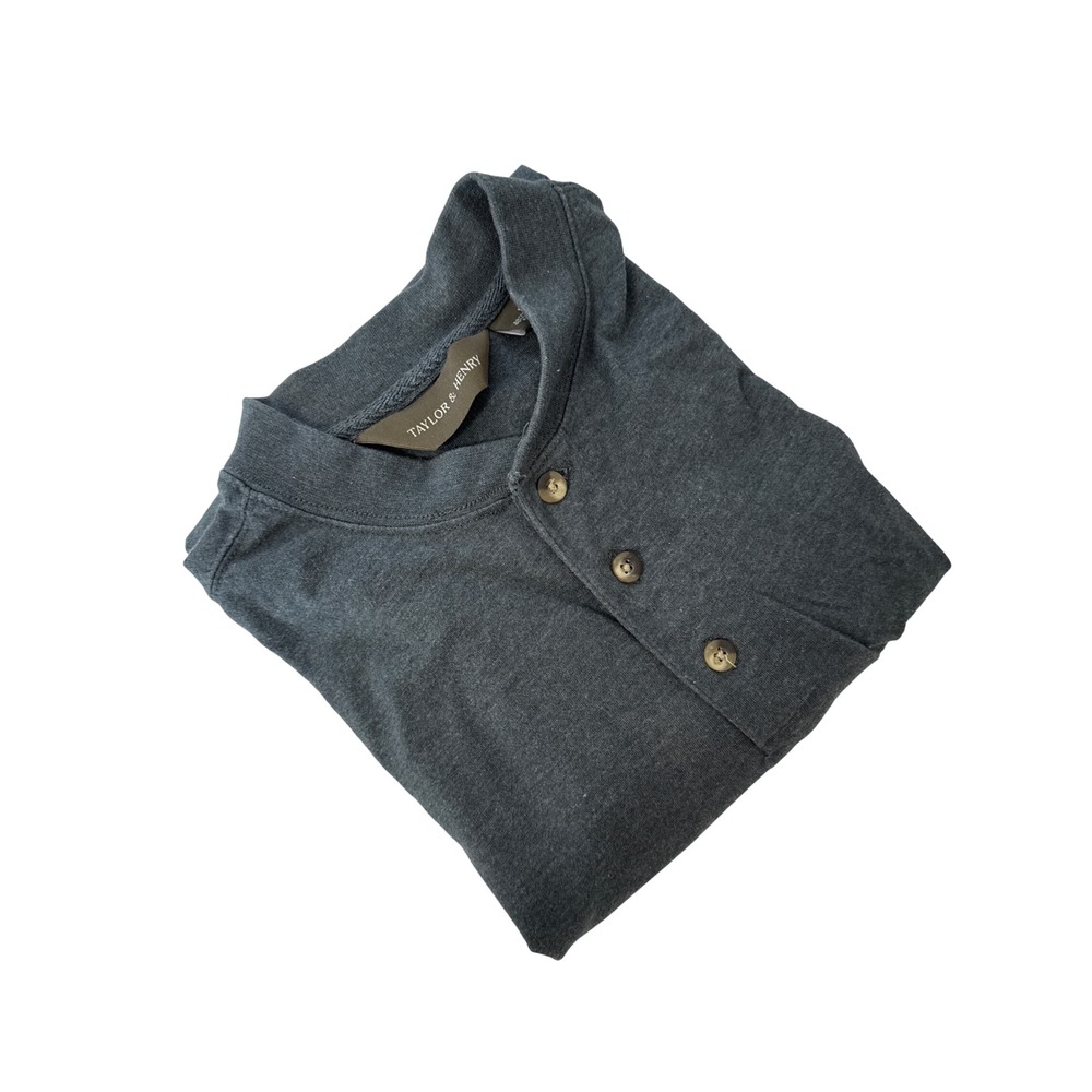 Taylor & Henry Mens Gray Long Sleeve Henley Shirt Casual‎ Cotton Blend Large